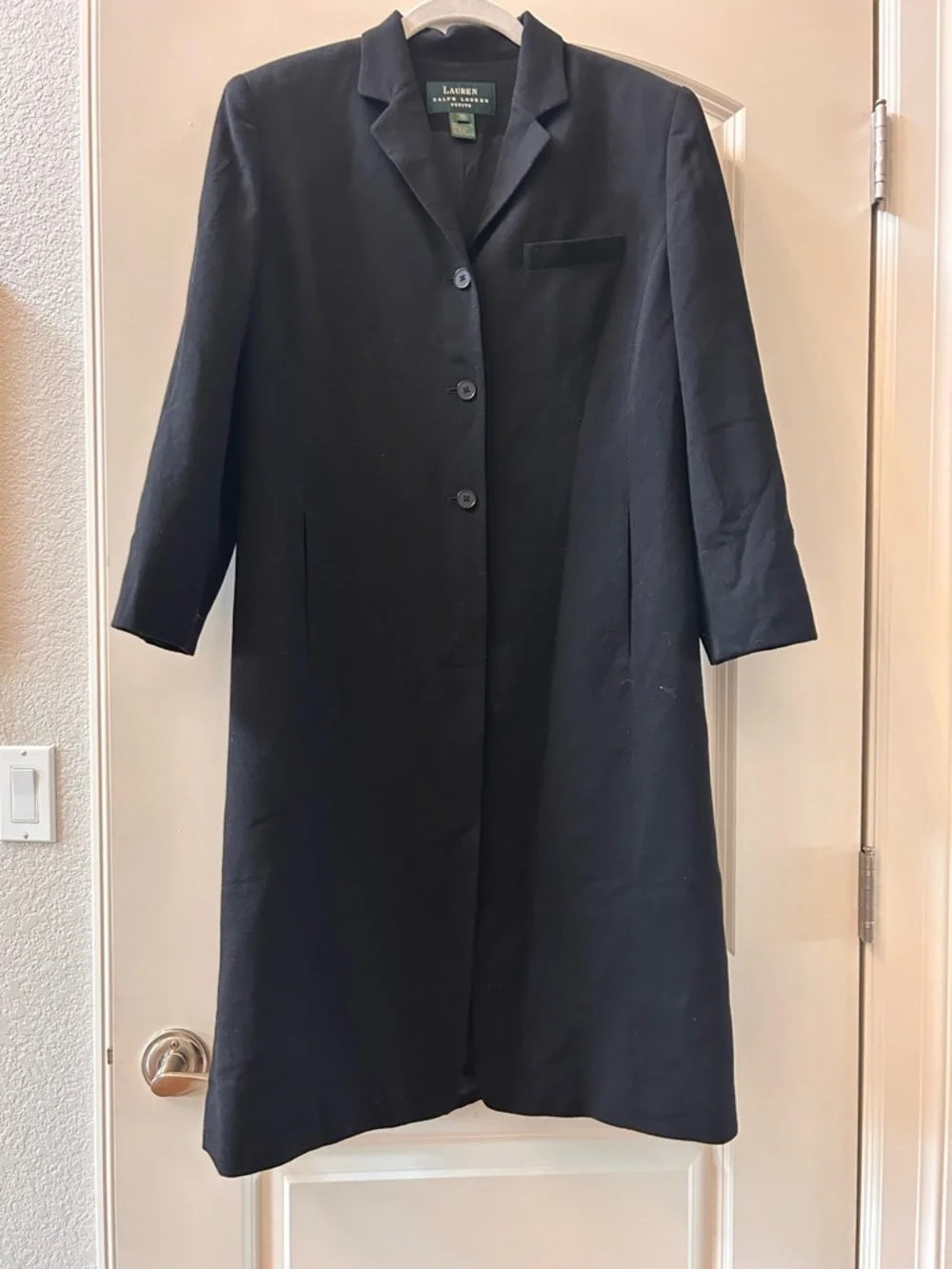 Lauren Ralph Lauren Black Wool Trench Long Suit Coat. Sleek. Minimalist. Capsule - Picture 1 of 12